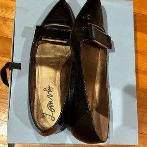 Lanvin Black Leather Ballerina Bow Flats